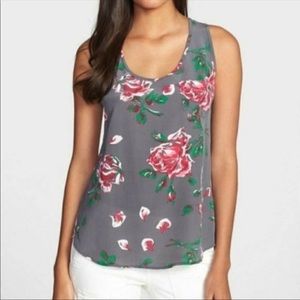JOIE Rain B. Gray Floral Silk Rose Tank Top M